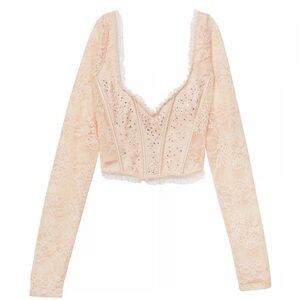 Shimmer Long-Sleeve Lace Bra Top